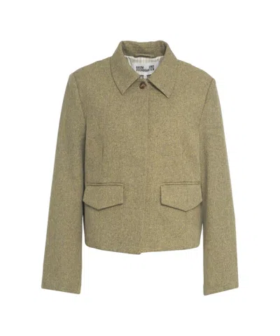 Baum Und Pferdgarten Cropped Green Blazer With Structured Collar In Nude