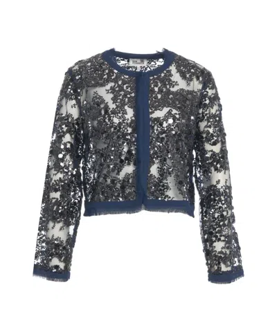 Baum Und Pferdgarten Cropped Sequin Jacket With Elegant Round Neckline And Sparkling Detail In Gray