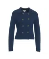 Baum Und Pferdgarten Double-breasted Cardigan With Elegant Lapel And Flap Pockets In Blue