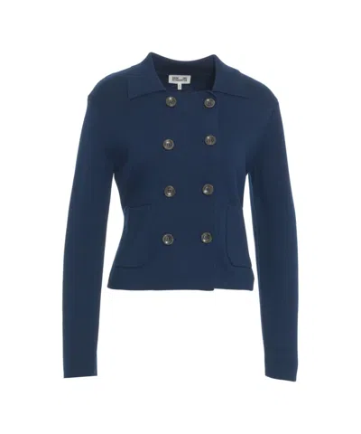 Baum Und Pferdgarten Double-breasted Cardigan With Elegant Lapel And Flap Pockets In Blue