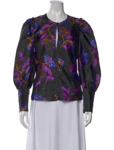 Pre-owned Baum Und Pferdgarten Floral Print Crew Neck Blouse In Black