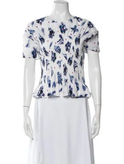 Pre-owned Baum Und Pferdgarten Floral Print Crew Neck Top In White