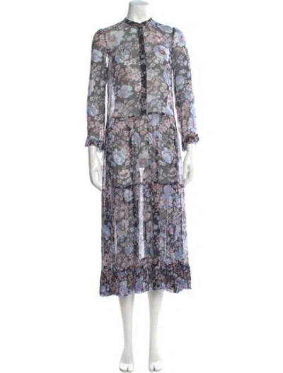 Pre-owned Baum Und Pferdgarten Floral Print Long Dress In Black/blue