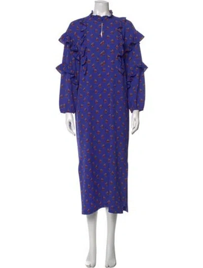 Pre-owned Baum Und Pferdgarten Floral Print Long Dress In Blue