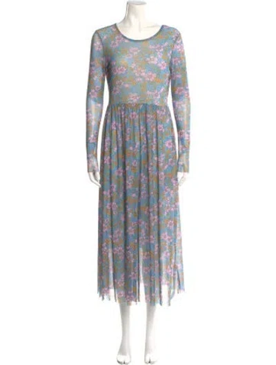 Pre-owned Baum Und Pferdgarten Floral Print Long Dress In Blue