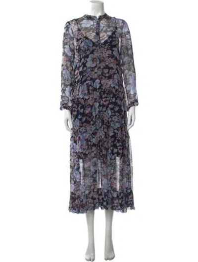 Pre-owned Baum Und Pferdgarten Floral Print Long Dress In Blue
