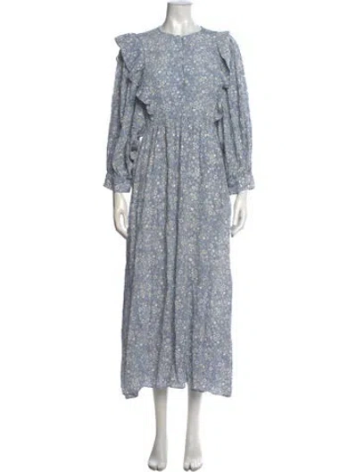 Pre-owned Baum Und Pferdgarten Floral Print Long Dress In Blue/neutrals