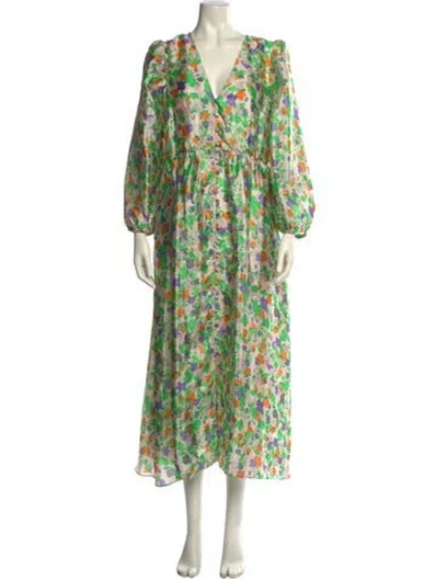 Pre-owned Baum Und Pferdgarten Floral Print Long Dress In Green