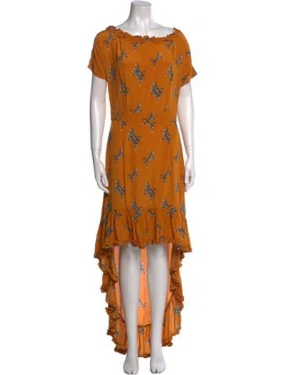 Pre-owned Baum Und Pferdgarten Floral Print Long Dress In Orange