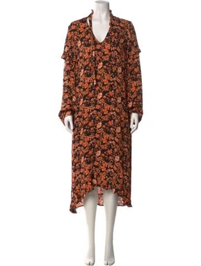 Pre-owned Baum Und Pferdgarten Floral Print Long Dress In Orange