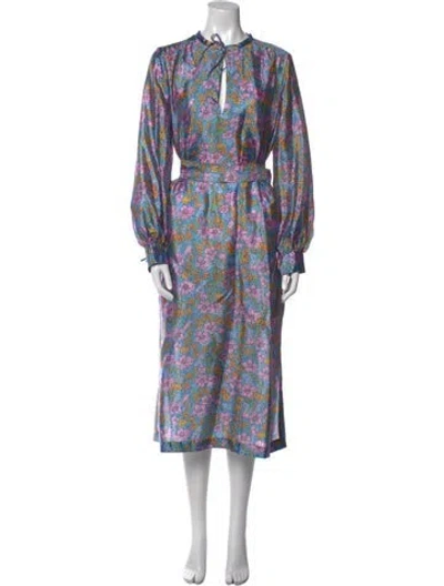 Pre-owned Baum Und Pferdgarten Floral Print Midi Length Dress In Blue