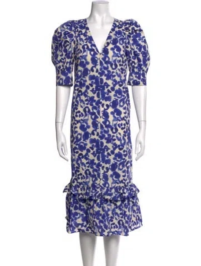 Pre-owned Baum Und Pferdgarten Floral Print Midi Length Dress In Blue