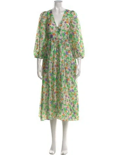 Pre-owned Baum Und Pferdgarten Floral Print Midi Length Dress In Green