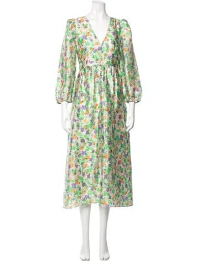 Pre-owned Baum Und Pferdgarten Floral Print Midi Length Dress In Green