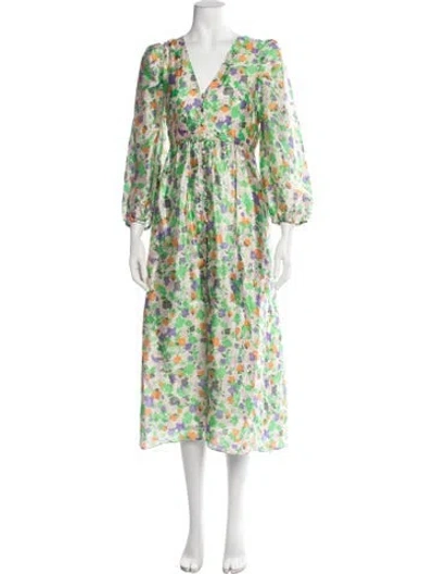 Pre-owned Baum Und Pferdgarten Floral Print Midi Length Dress In Green