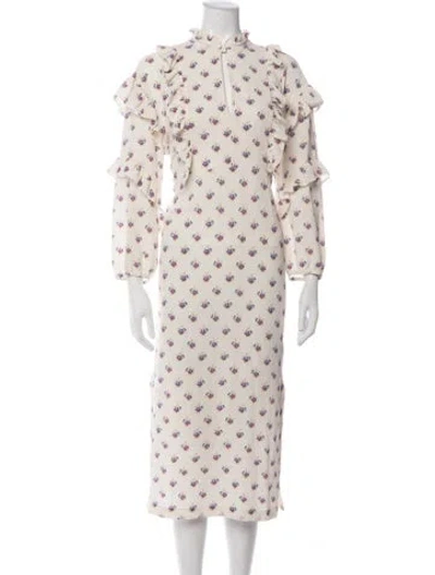 Pre-owned Baum Und Pferdgarten Floral Print Midi Length Dress In Neutrals