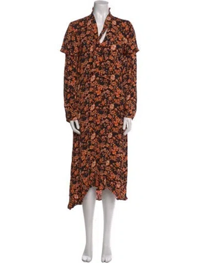 Pre-owned Baum Und Pferdgarten Floral Print Midi Length Dress In Orange