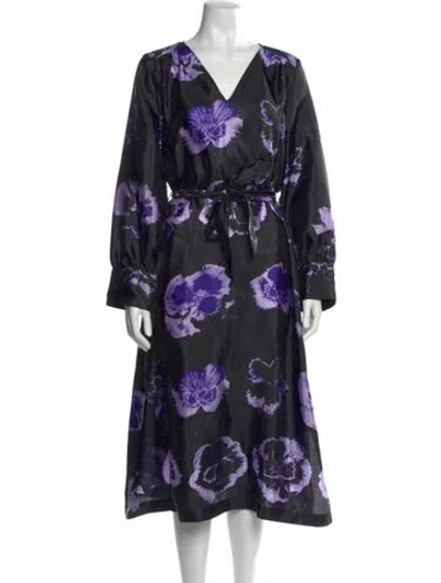 Pre-owned Baum Und Pferdgarten Floral Print Midi Length Dress W/ Tags In Black