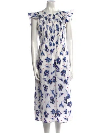 Pre-owned Baum Und Pferdgarten Floral Print Midi Length Dress In White