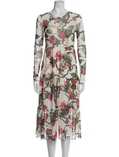 Pre-owned Baum Und Pferdgarten Floral Print Midi Length Dress In White