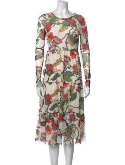 Pre-owned Baum Und Pferdgarten Floral Print Midi Length Dress In White