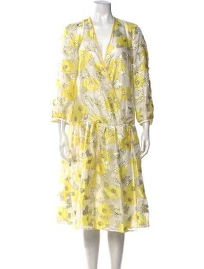 Pre-owned Baum Und Pferdgarten Floral Print Midi Length Dress In Yellow