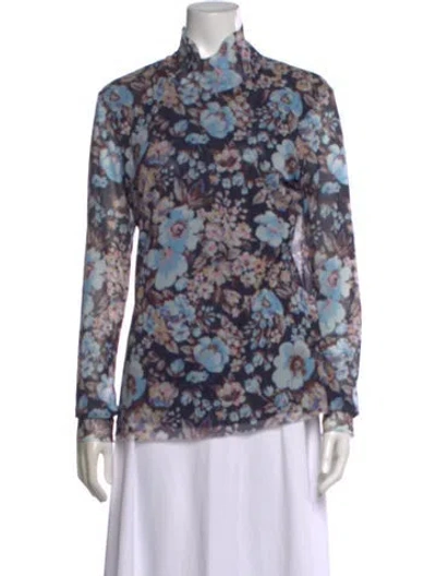Pre-owned Baum Und Pferdgarten Floral Print Mock Neck Blouse In Blue