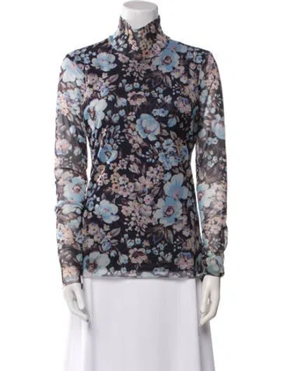 Pre-owned Baum Und Pferdgarten Floral Print Mock Neck Blouse In White