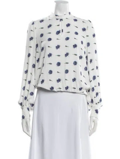 Pre-owned Baum Und Pferdgarten Floral Print Mock Neck Blouse In White