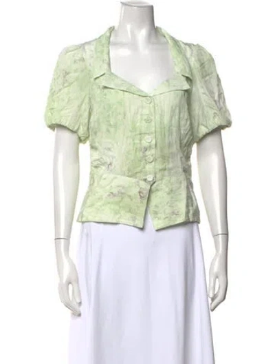 Pre-owned Baum Und Pferdgarten Floral Print Short Sleeve Blouse W/ Tags In Green