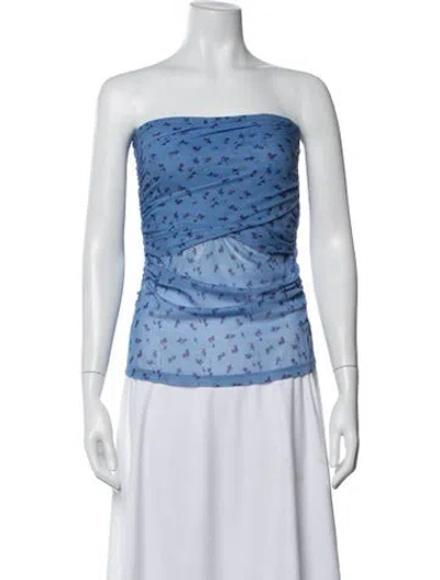 Pre-owned Baum Und Pferdgarten Floral Print Strapless Top In Blue