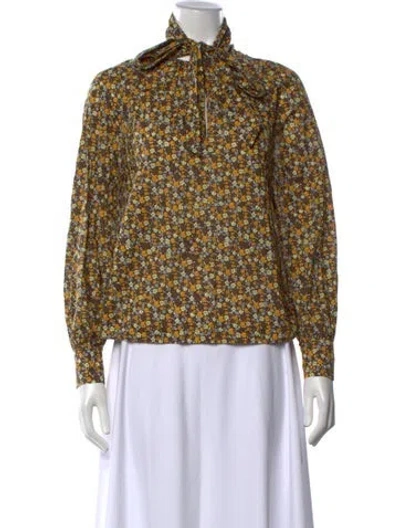 Pre-owned Baum Und Pferdgarten Floral Print Tie Neck Blouse In Brown