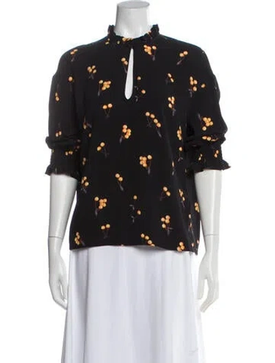 Pre-owned Baum Und Pferdgarten Floral Print Tie Neck Top In Black