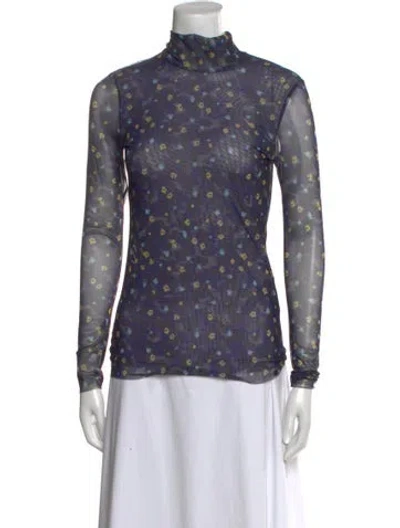 Pre-owned Baum Und Pferdgarten Floral Print Turtleneck Top In Blue