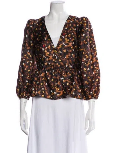 Pre-owned Baum Und Pferdgarten Floral Print V-neck Blouse In Brown