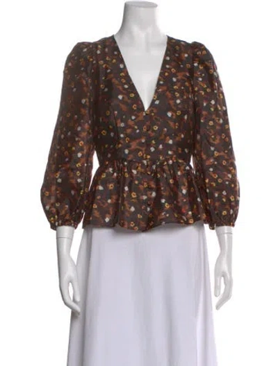 Pre-owned Baum Und Pferdgarten Floral Print V-neck Blouse In Brown