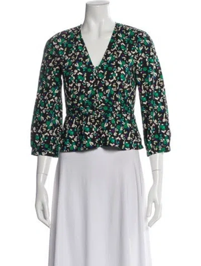 Pre-owned Baum Und Pferdgarten Floral Print V-neck Blouse In White