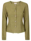 Baum Und Pferdgarten Intricate Knit Sweater With Contrast Buttons And Round Neckline In Gold