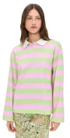 Baum Und Pferdgarten Jeanne Long-sleeve Striped Polo Top In Phalaenopsis Football