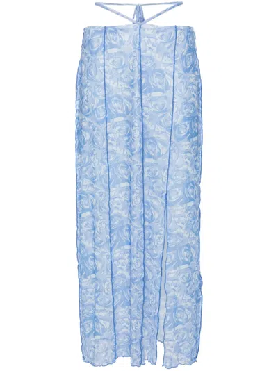 Baum Und Pferdgarten Jessy Rose-print Semi-sheer Midi Skirt In Blue