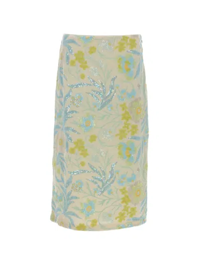 Baum Und Pferdgarten Jolette Sequin-embellished Floral-pattern Midi Skirt In Multi