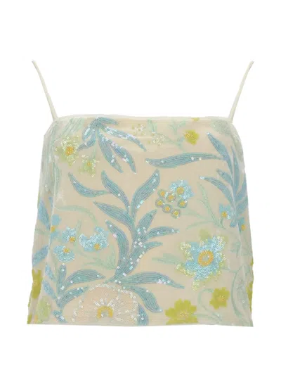 Baum Und Pferdgarten Jovana Sequin-embellished Floral-embroidered Top In Blue