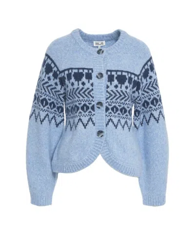 Baum Und Pferdgarten Knitted Cardigan With Unique Hem And Patterned Design In Blue