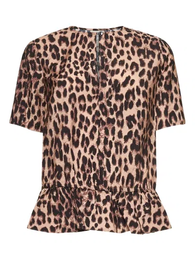 Baum Und Pferdgarten Leopard-print Ruffled Top In Brown