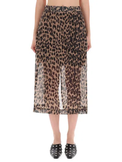 Baum Und Pferdgarten Leopard Print Sheer Midi Skirt In Brown