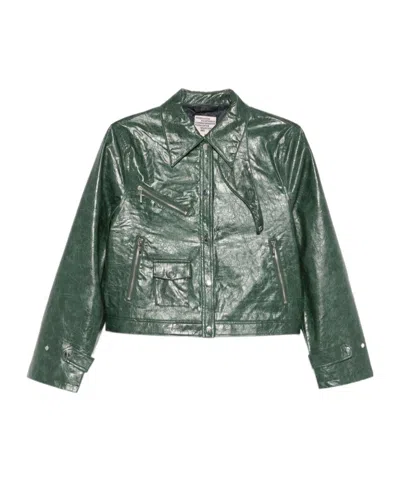 Baum Und Pferdgarten Long-sleeved Leather Jacket In Green