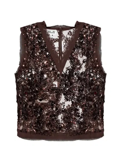 Baum Und Pferdgarten Manire Sequin-embellished Frayed Blouse In Brown