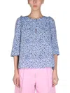 Baum Und Pferdgarten Melody Leopard Print Organic Cotton Blouse In Azure