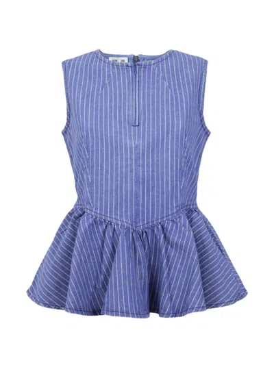 Baum Und Pferdgarten Merja Pinstriped Peplum Blouse In Blue