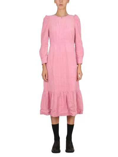 Baum Und Pferdgarten Midi Dress With Necklace And Front Zipper In Pink